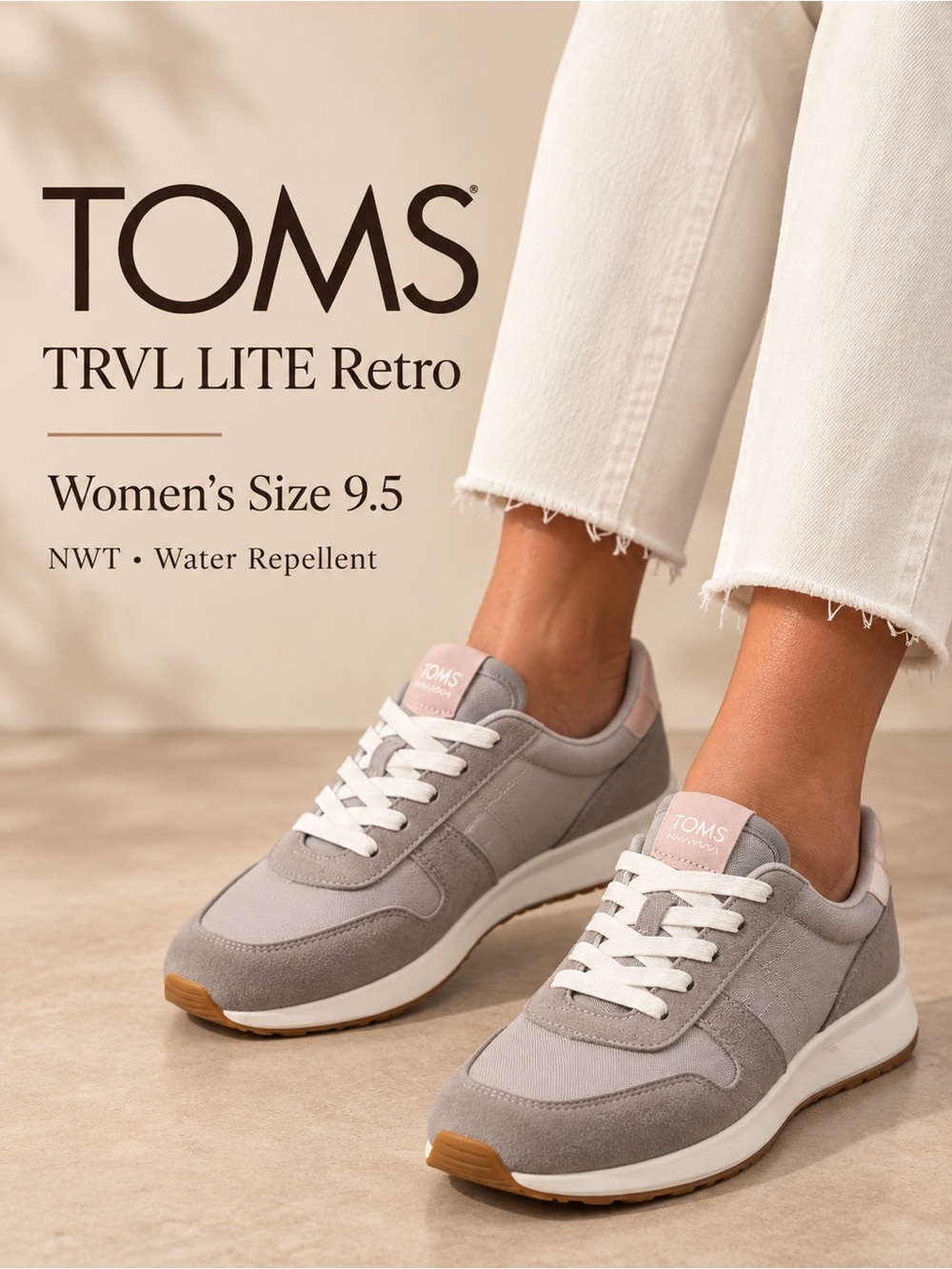 TOMS TRVL LITE Retro Water Repellent Grey Sneakers Women’s 9.5 NWT